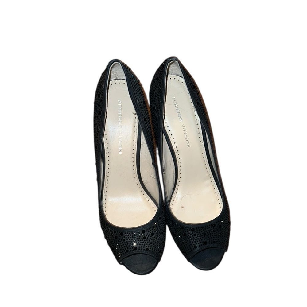 Adrienne Vittadini Black Rhinestone Peep-Toe Women Shoes Size 9 M
